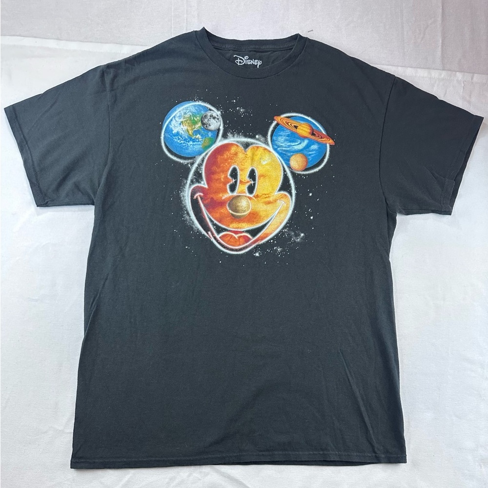 Disney‎ Mickey Mouse Galaxy Planets Graphic Tee Black L